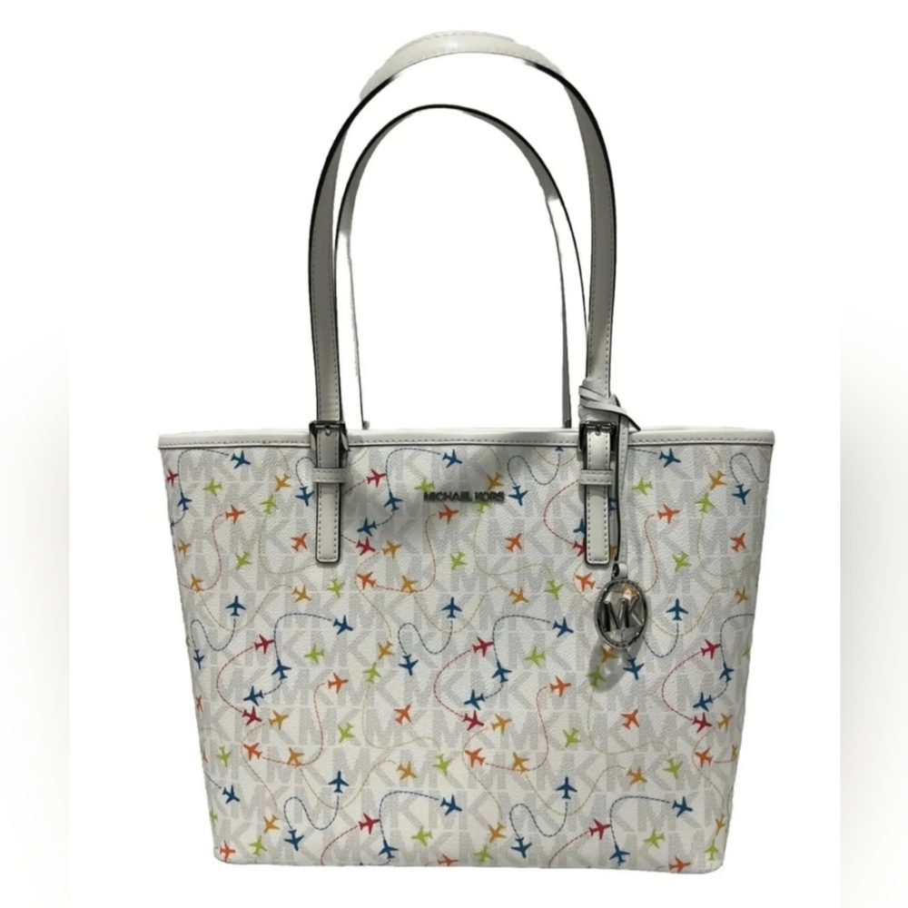 Michael Kors Jet Set Leather Carryall Airplane Tote Bag - WHITE - NWT
